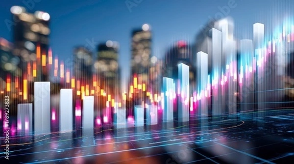 Fototapeta Stock Market Data Analysis: Financial Growth Chart & Graph