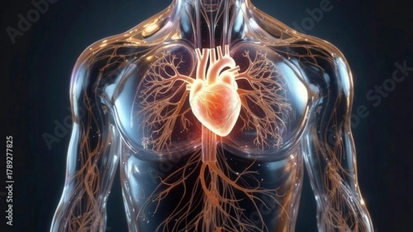 Fototapeta Transparent human head composed of glowing digital circuits representing artificial intelligence and neural connection