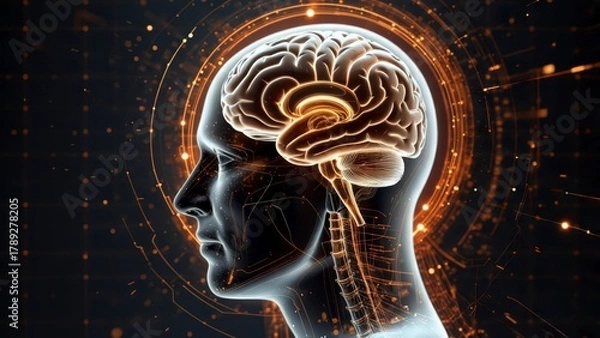 Fototapeta Illuminated rib cage and chest anatomy with glowing neural and energy particles showing digital medical visualization of the human body