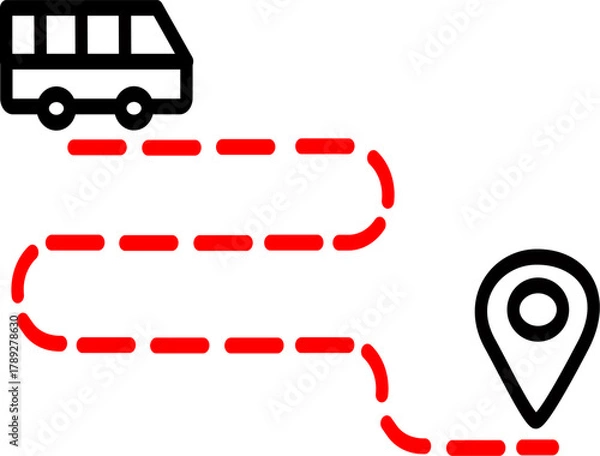 Obraz Bus traveling route icon. Bus journey path vector icon. Vector graphics and not Artificial Intelligence, logo illustration. Replaceable vector design.