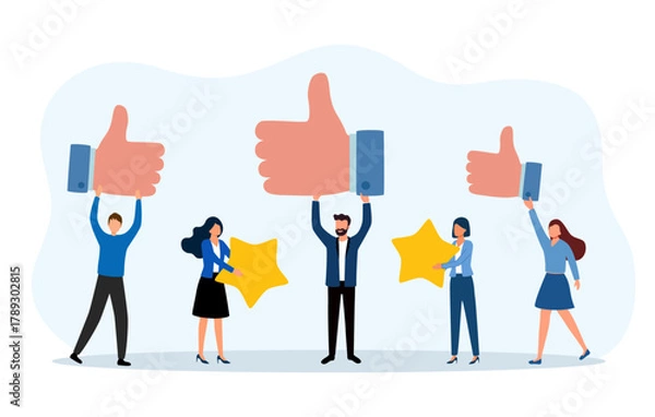 Fototapeta Employee feedback work satisfaction survey business concept flat vector illustration. Employee or customer feedback rating opinion.