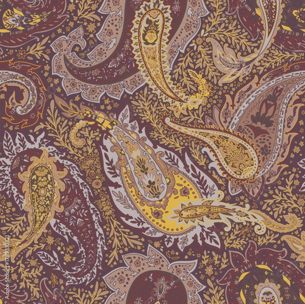 Obraz Burgundy Gold Ornamental Paisley Pattern