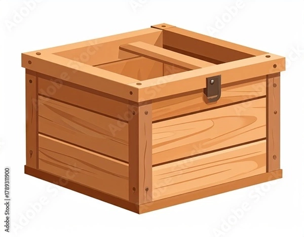 Fototapeta Angled View of Brown Wooden Crate with Metal Clasp on White Background