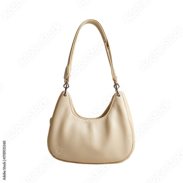 Fototapeta Minimalist cream shoulder bag on black; purse with curved, soft structure