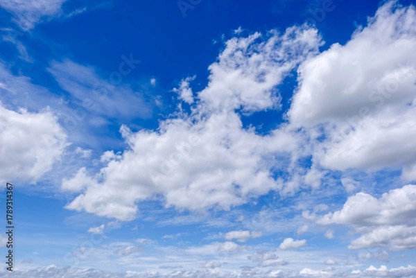 Fototapeta clear blue sky background,clouds with background, Blue sky background with tiny clouds. White fluffy clouds in the blue sky. 