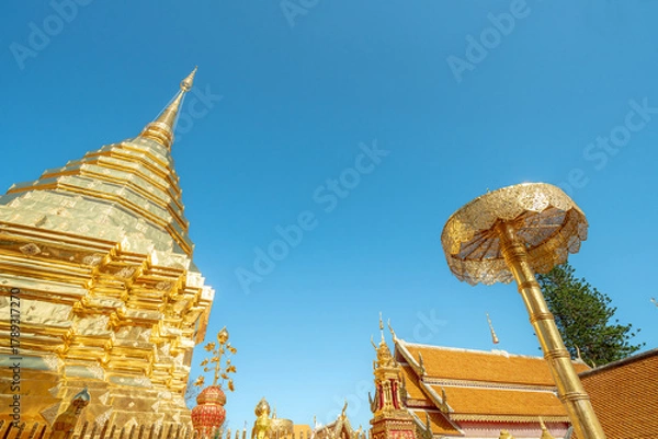 Fototapeta tourist attractions of interest, The most beautiful Viewpoint Wat phra that doi suthep ,Buddhist temple in chiang mai, Thailand 