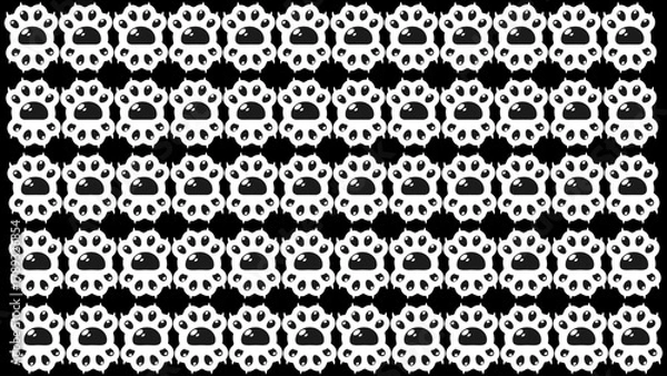 Fototapeta Seamless High-Contrast Paw Print Pattern on Black Background