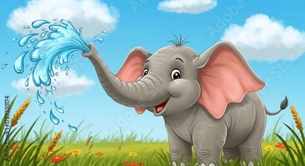 Obraz 水遊びの象