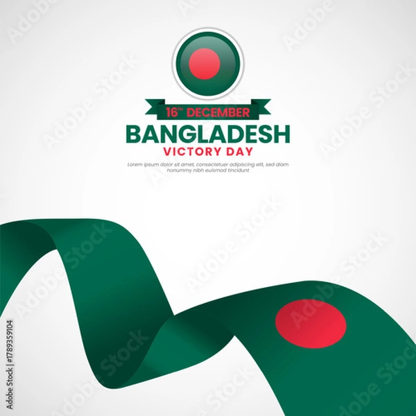 Obraz Bangladesh victory day greeting card, square banner background with waving ribbon flag