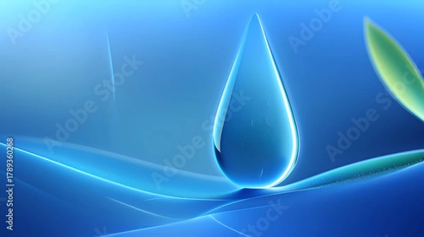 Fototapeta Stunning blue water drop reflecting purity and freshness, a symbol of hydration and clean energy for wellness and environmental projects