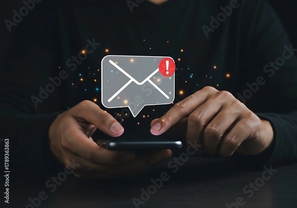 Fototapeta Receiving Important Urgent Email Notification on Smartphone Screen