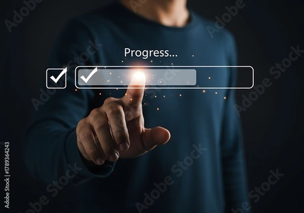 Fototapeta User Interacting With A Digital Progress Bar Showing Completion And Success