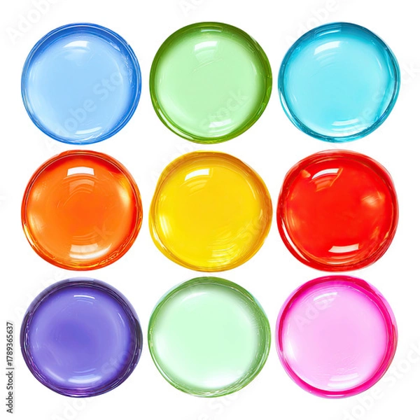 Fototapeta Nine shiny, colorful, round buttons arranged in a square grid