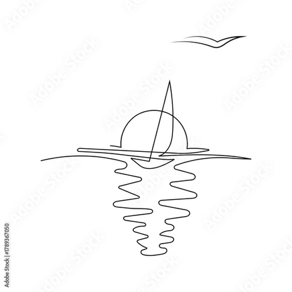 Obraz Sunset Line Art Minimalist Ocean Horizon Illustration
