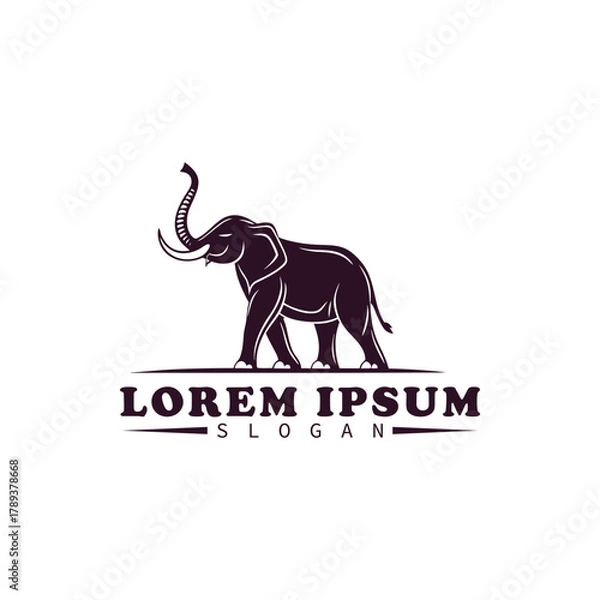 Fototapeta Elegant elephant logo silhouette for branding, ideal for conservation, safari tours, or wildlife organizations needing a strong symbol