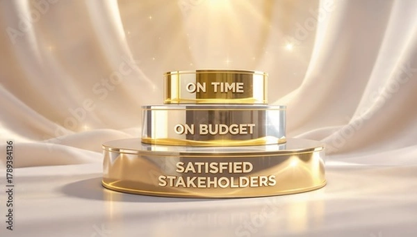 Fototapeta Conceptual business success: on time, on budget delivery with satisfied stakeholders—visual metaphor for planning, teamwork, leadership and execution