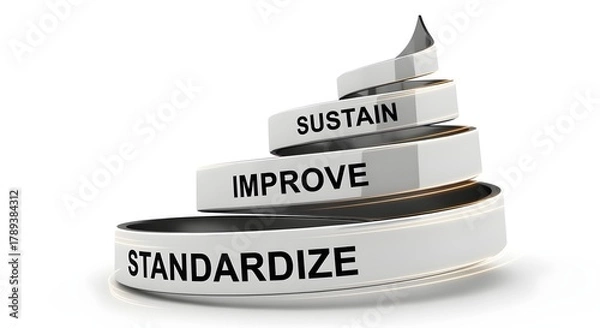 Fototapeta Process Improvement and Standardization Concept: A Modern Staircase Ribbon Illustrating Sustain, Improve, and Standardize for Continuous Growth