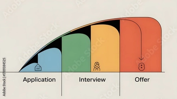 Fototapeta Concept illustration of the job application process, highlighting application, interview, and offer stages in a clear recruitment workflow for career planning
