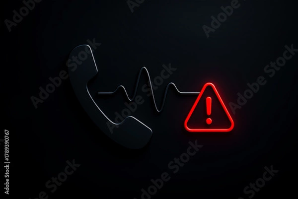 Fototapeta Scam call warning icon with phone and alert symbol