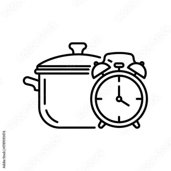 Fototapeta Cooking Pot with Timer Icon – Line Art Vector Illustration for Kitchen Cooking and Meal Preparation