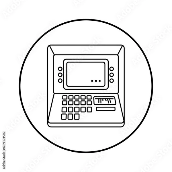 Fototapeta ATM Machine Line Art – Vector Illustration of Automated Teller Machine with Card Slot and Keypad