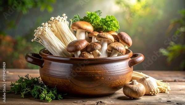 Fototapeta 秋の味覚、きのこ鍋