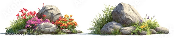 Fototapeta Rocks and colorful plants arranged in landscape design