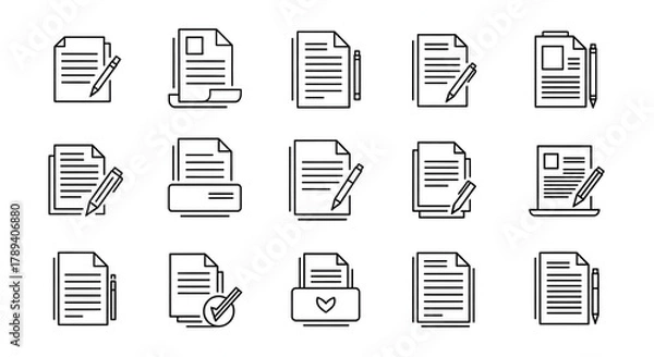 Obraz Document Icons Set: A comprehensive collection of meticulously crafted document icons, providing a versatile visual toolkit.
