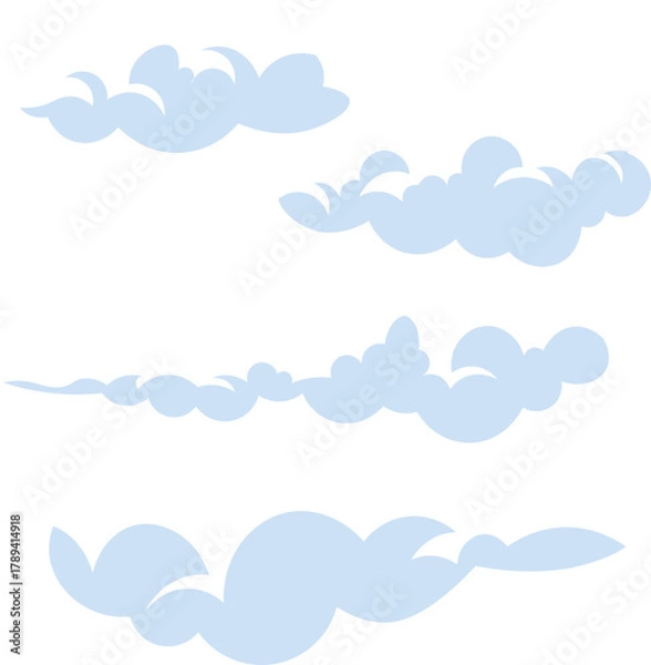 Fototapeta Soft blue cloud illustration on a white background. Minimal cartoon sky elements for weather, nature, or dream concept design.