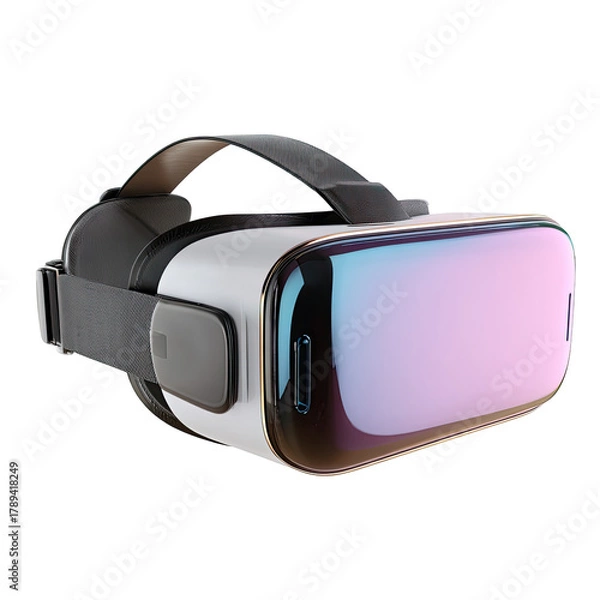 Fototapeta Sleek VR headset with colorful reflective lenses