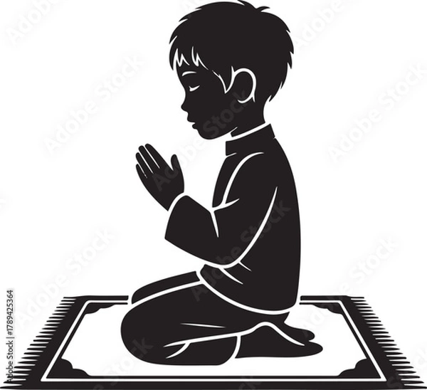 Fototapeta Continuous one line drawing a muslim man praying to god . Hajj and umrah concept. Single line draw design vector graphic illustration.