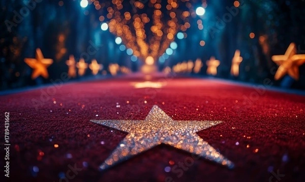 Fototapeta couple of stars on a celebrity red carpet during a festive award ceremony event. The elegant scene reflects glamour, celebration, and the excitement of a prestigious event, Generative AI