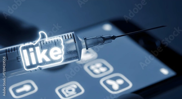 Fototapeta A syringe labeled like symbolizes addiction to social media validation and the psychological impact of likes 57555916 1