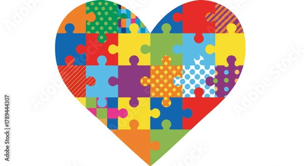 Fototapeta Colorful Jigsaw Puzzle Heart for Autism Awareness.