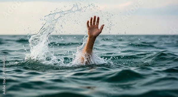 Fototapeta Drowning Victim's Hand Reaching Out of the Water A Desperate Plea for Help