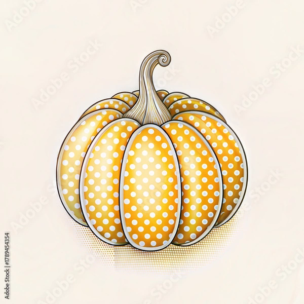 Fototapeta Colorful pumpkin illustration, artistic design, polka dots, whimsical style, light background, copy space