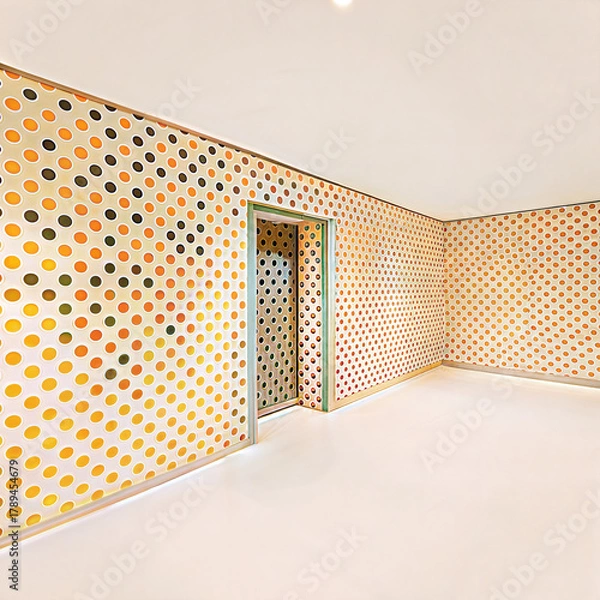 Fototapeta Цветной интерьер с горошком, современный дизайн, минималистичный стиль, яркие цвета, место для текста