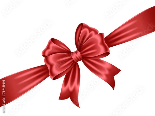 Obraz Elegant Red Satin Ribbon Bow Tied Diagonally on White Background