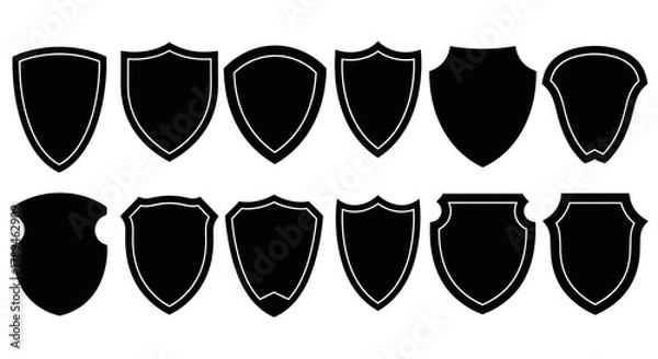 Obraz Collection of diverse black silhouette shield shapes isolated on white background