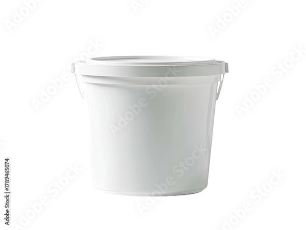 Fototapeta Plain white bucket with tight-fitting lid, isolated on a black backdrop