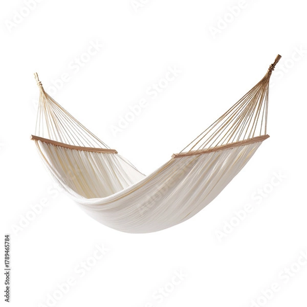 Fototapeta Simple off-white hammock, wood bars, rope knots, on black backdrop