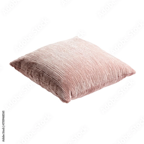 Fototapeta Pink velvet cushion, textured, slightly skewed, on a dark background