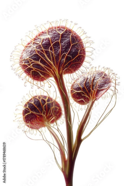 Fototapeta Burgundy, veined, round leaves with fringed edges on dark stems