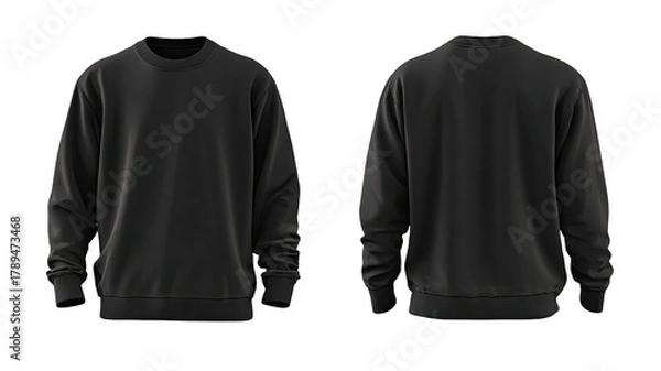 Fototapeta Black sweatshirt, front & back view. On a black background