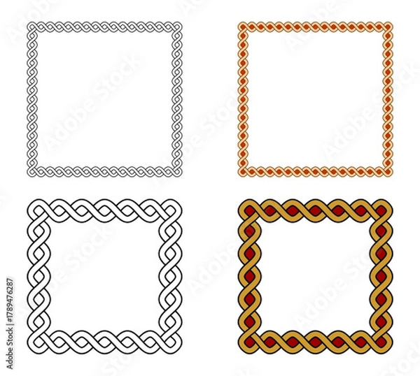 Obraz Wavy Lines Ornament Decorative Square Frame Border Vector Illustration Set