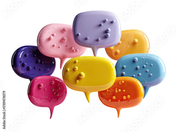 Obraz Colorful speech bubbles with small spheres on a black background