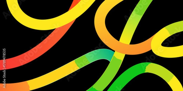 Fototapeta Vibrant abstract colorful curved lines flowing across a dark background with a watercolor texture effect