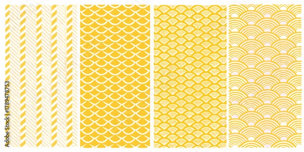Fototapeta Collection of four seamless yellow and white abstract geometric patterns and textures