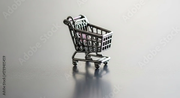 Fototapeta Miniature Shopping Cart Displayed on Reflective Surface