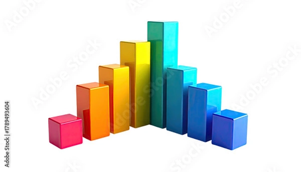 Fototapeta Colored bar graph increasing and decreasing on black background